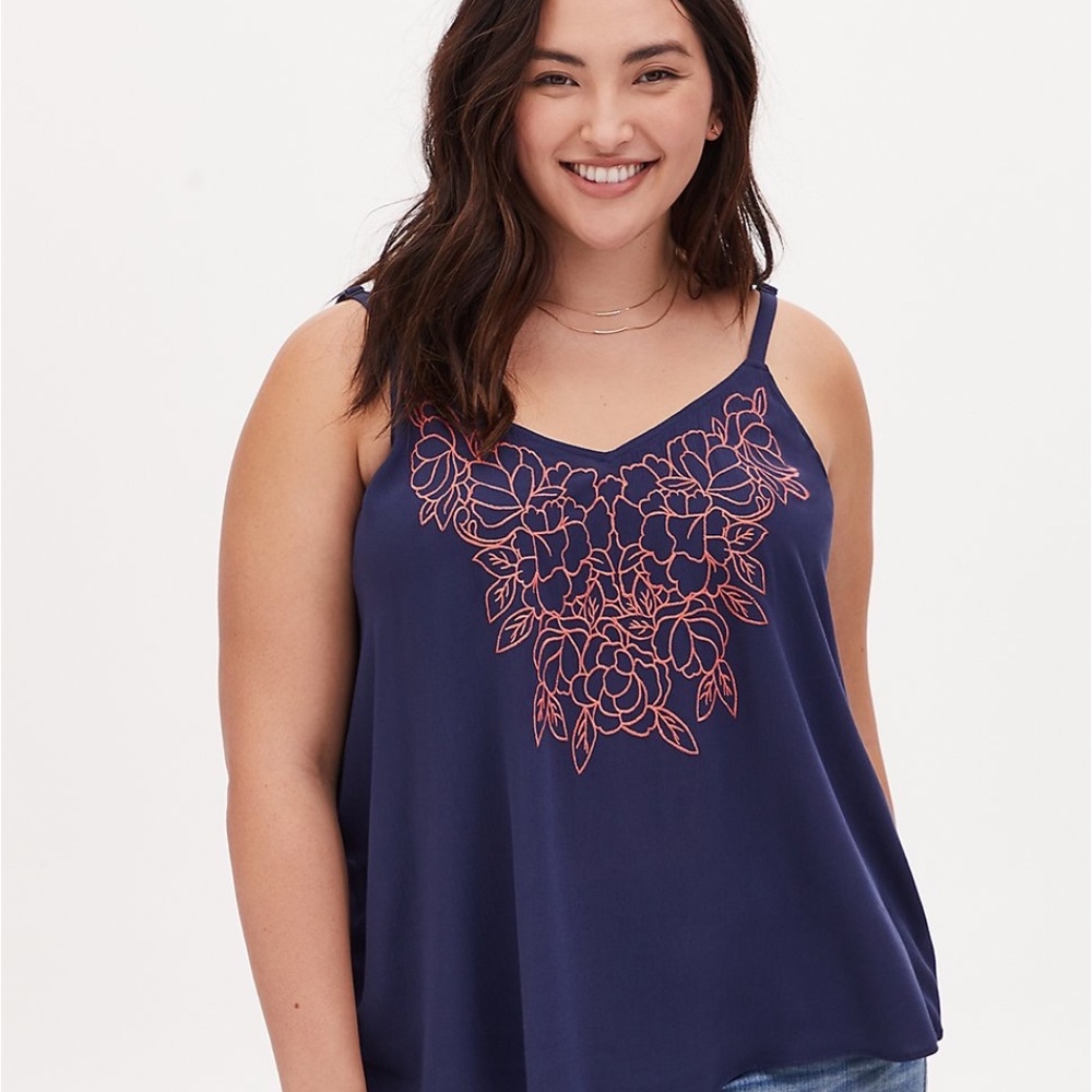 TORRID SOPHIE - NAVY EMBROIDERED GAUZE SWING CAMI
